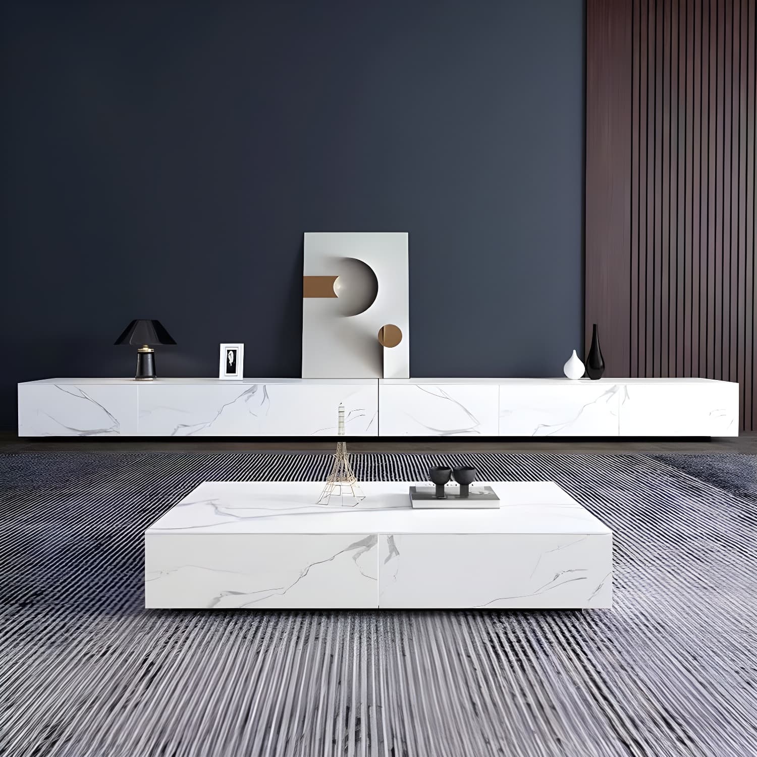 Stone TV Stand Console in Solid Wood with Storage Drawers Contemporary - image 4
