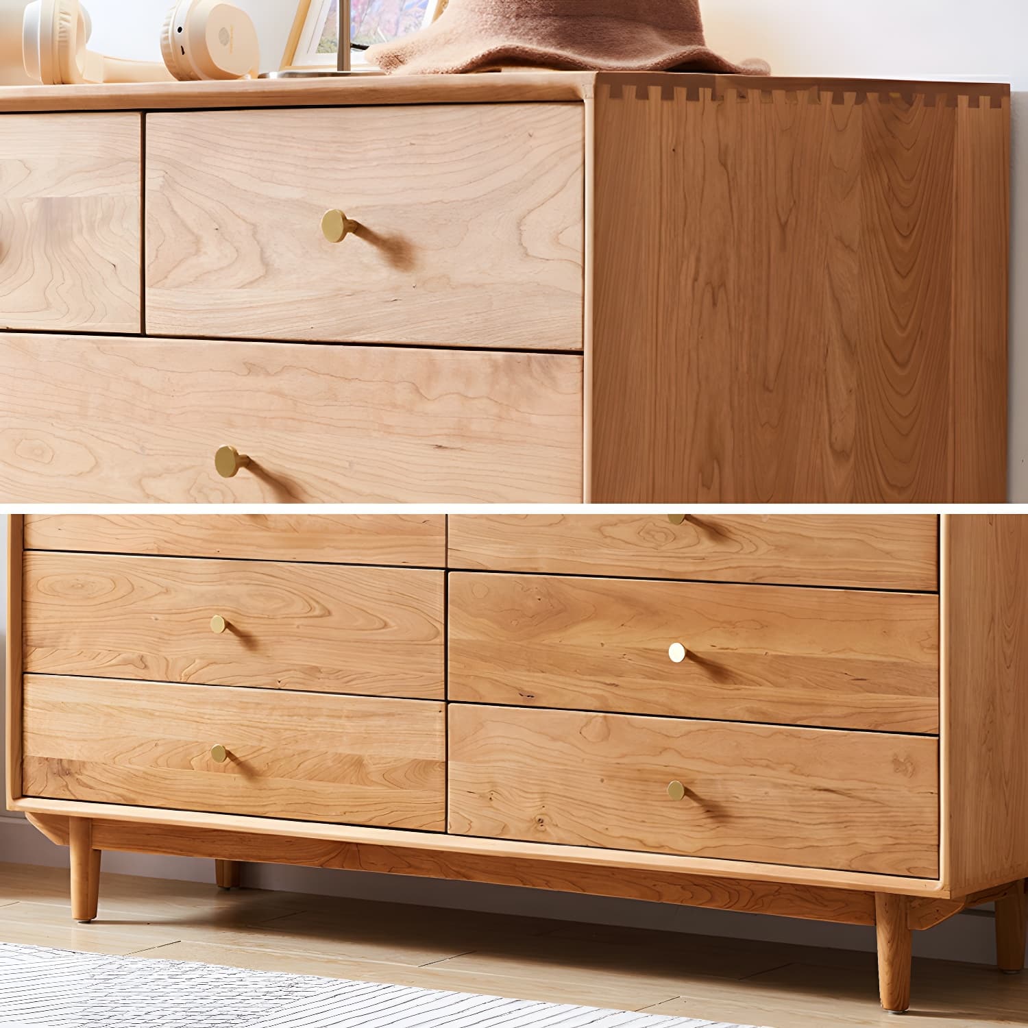 Modern Brown Wood Dresser with Drawers and Gold Metal Handles - image 7