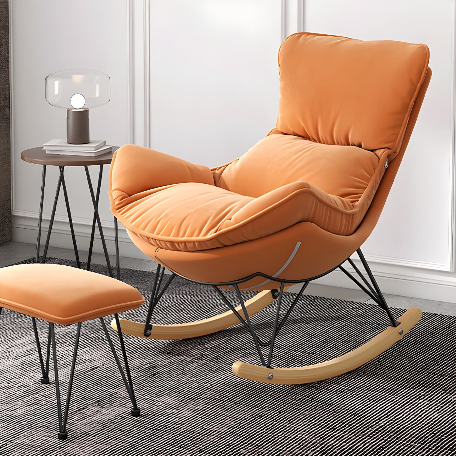 Simple Faux Leather Rocker Chair Plain Rocking Chair with Removable Cushions - image 17