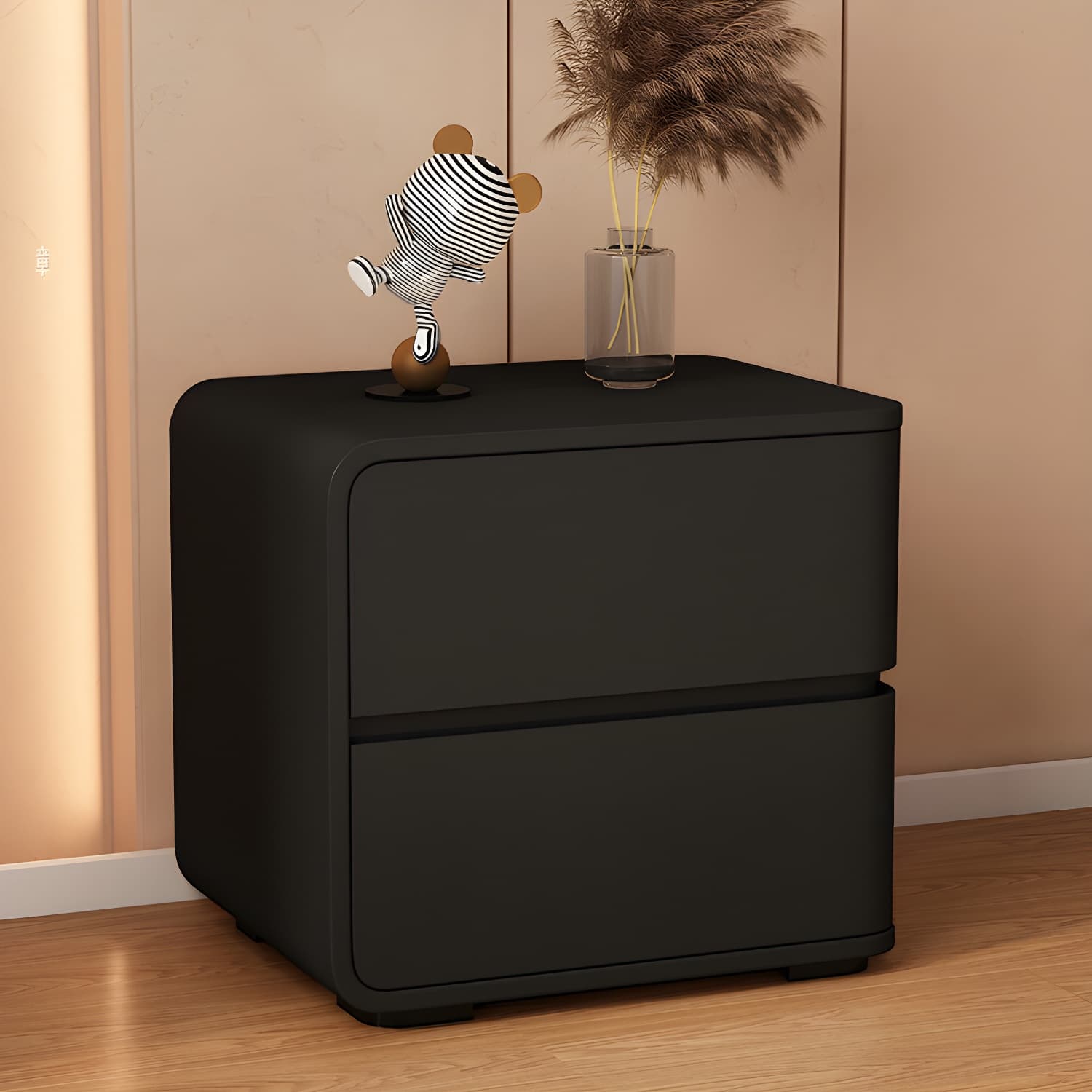 Contemporary Bed Nightstand Solid Wood Bedside Cabinet with 2 Drawers