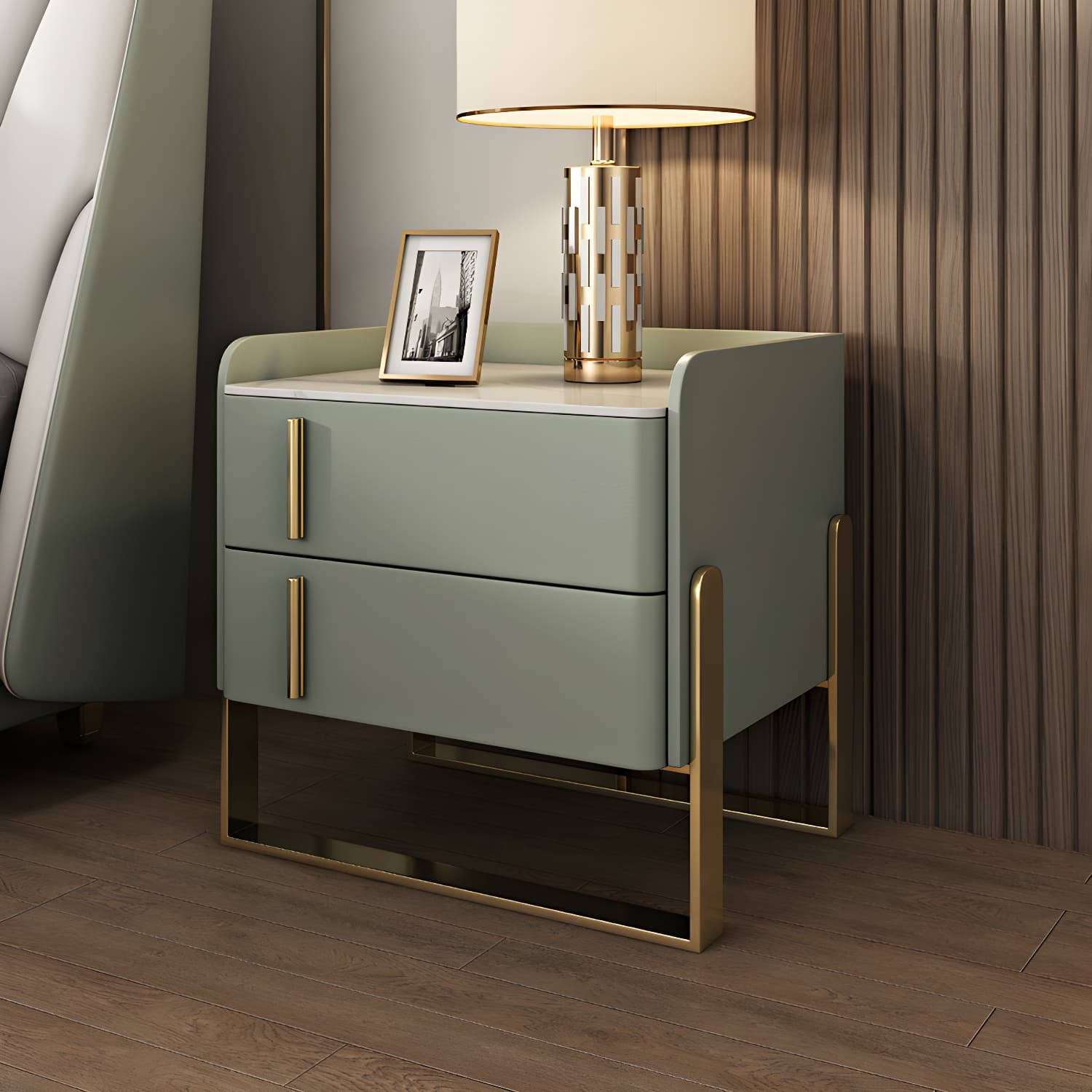 Glam Nightstand with 2 Drawer 20-inch Tall Leather Night Table - image 10