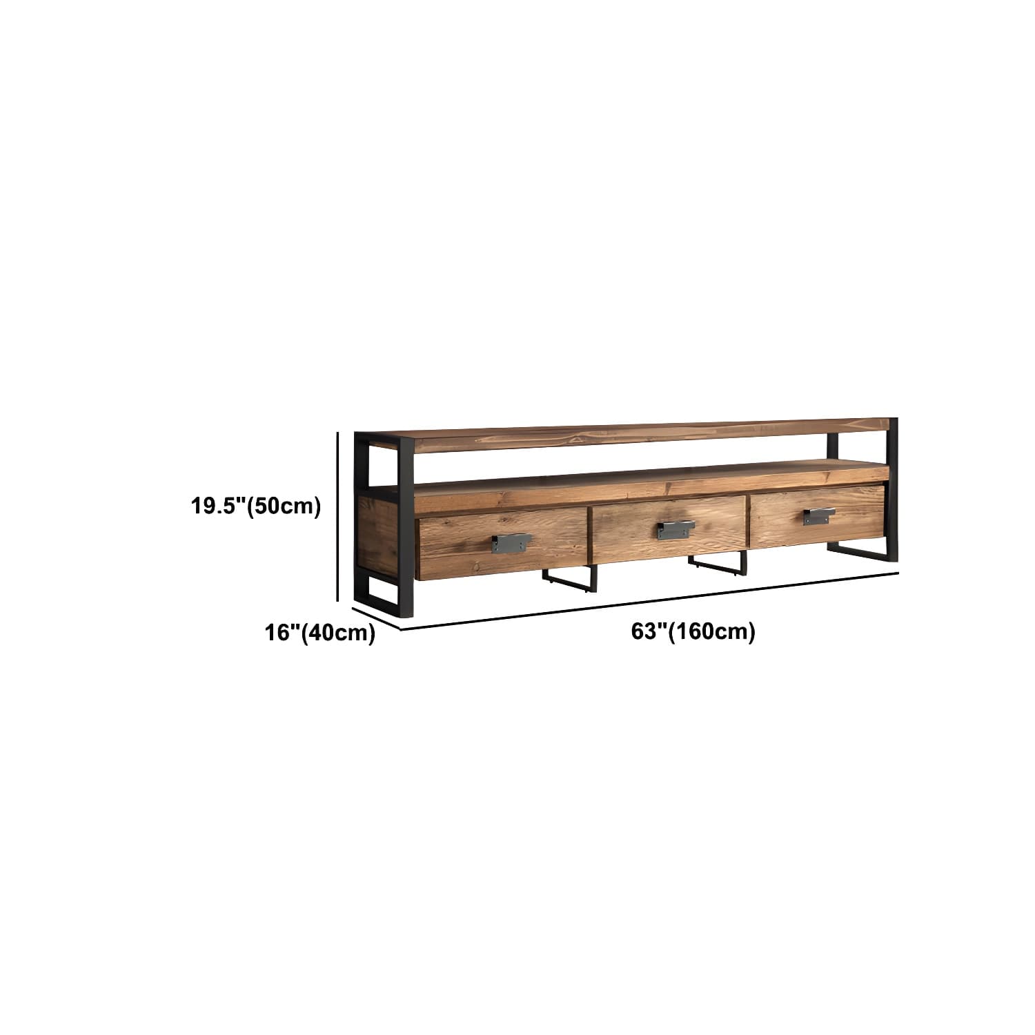 Brown Media Console with Shelves Industrial Pine Wood Top TV Media Stand - image 15
