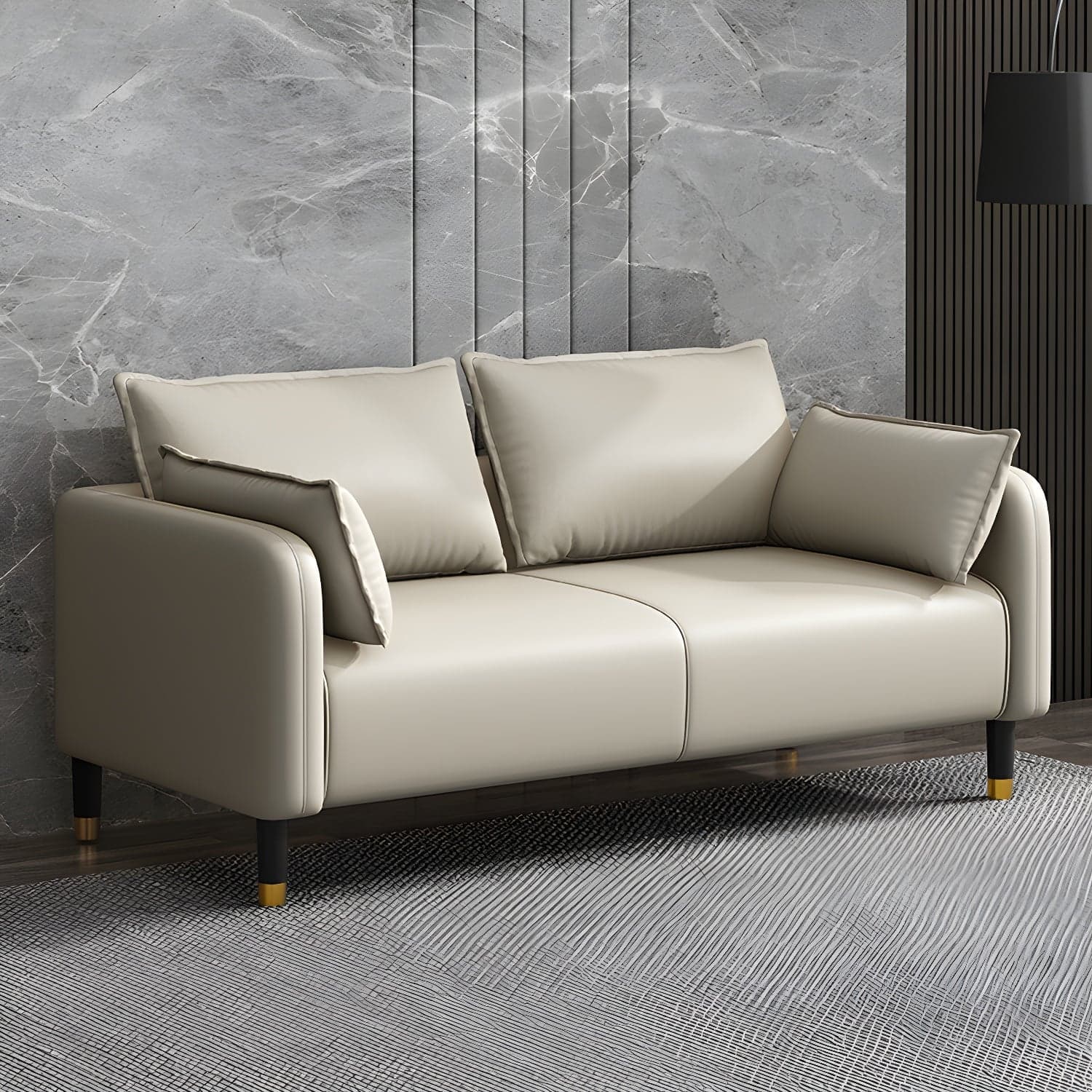 Modern 2-seat Sofa Faux Leather Tuxedo Arm Sofa with 2 Pillows - image 9