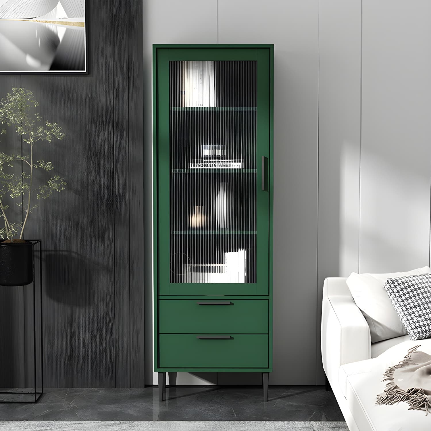 Wooden Accent Cabinet with Glass Door and 2 - Drawer 11.81" Wide Side Cabinet - image 11