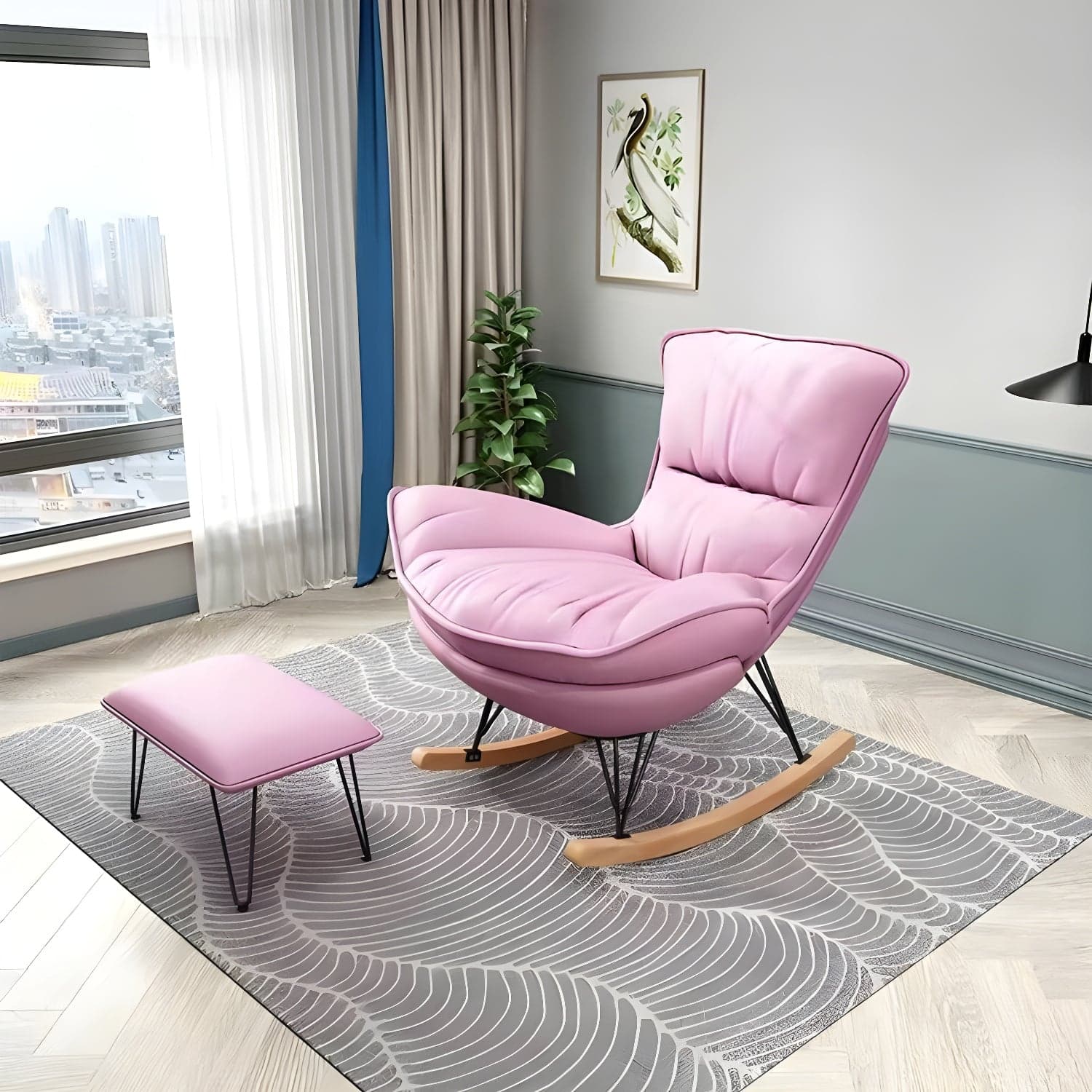 Contemporary with Light Legs Living Room Spindle Rocking Accent Chair - image 9