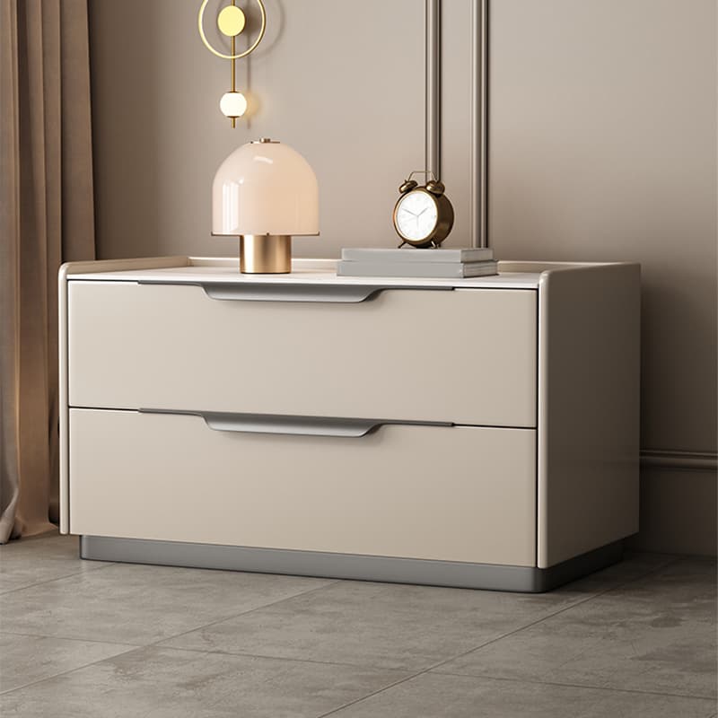 Modern Wooden Nightstand with 2 Drawers in Low Height - Stone Countertop Included - image 5