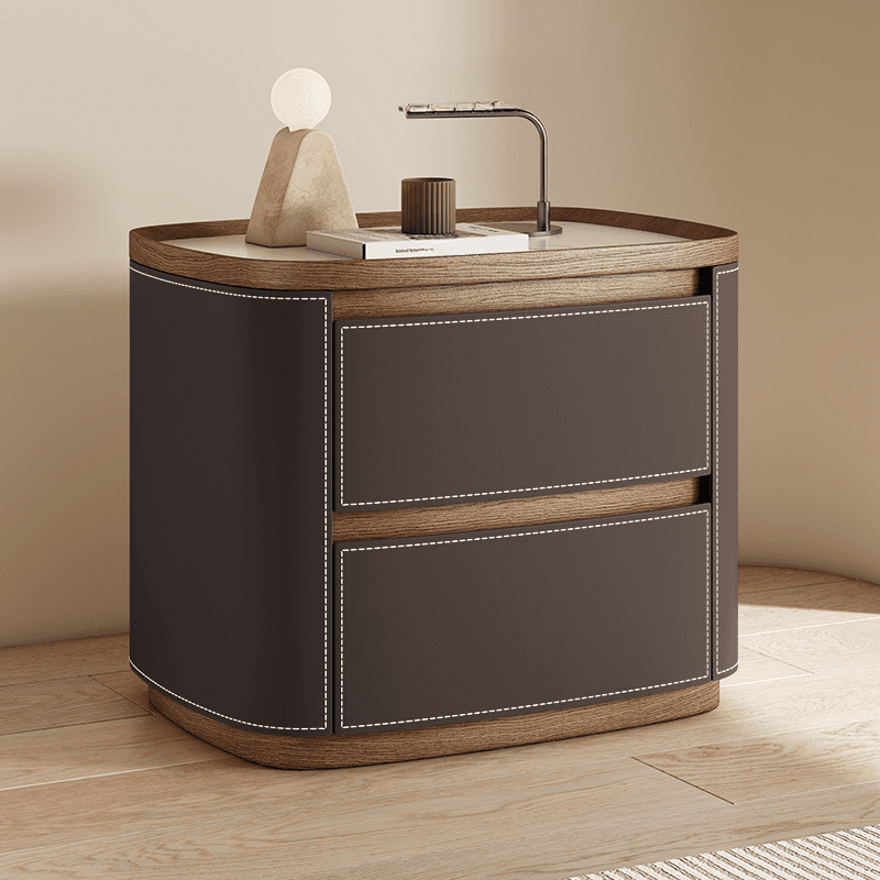 Modern Simple Style Nightstand With Drawer Storage Featuring 2 Drawers and Stone Countertop