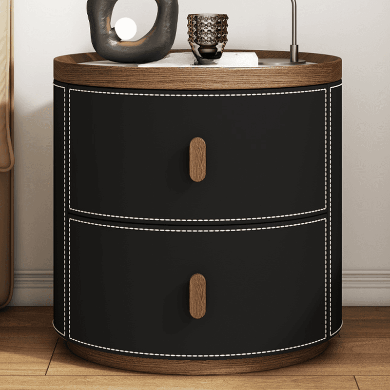 Art Deco 2 Tiers Nightstand With Drawer Storage and Stone Countertop