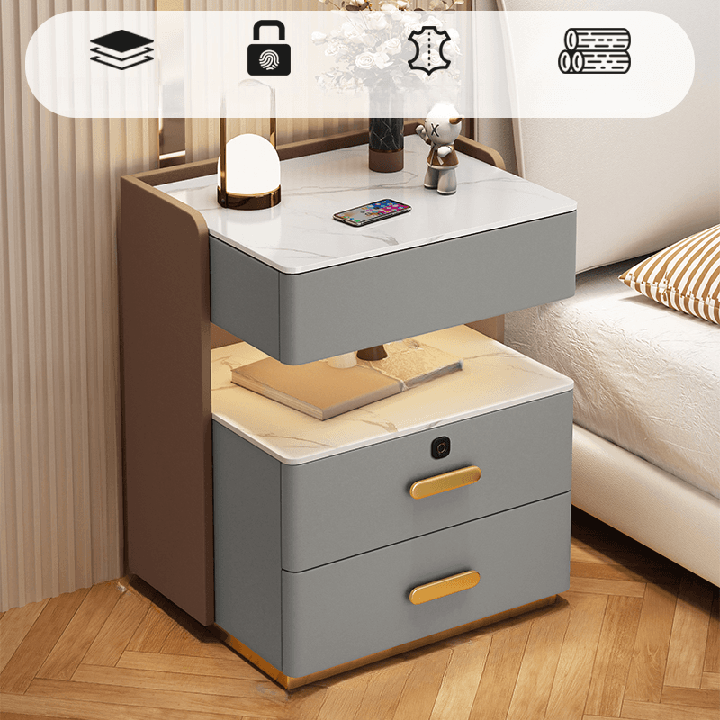 Minimalist Sintered Stone Drawer Storage Nightstand with Illumination Light - image 5