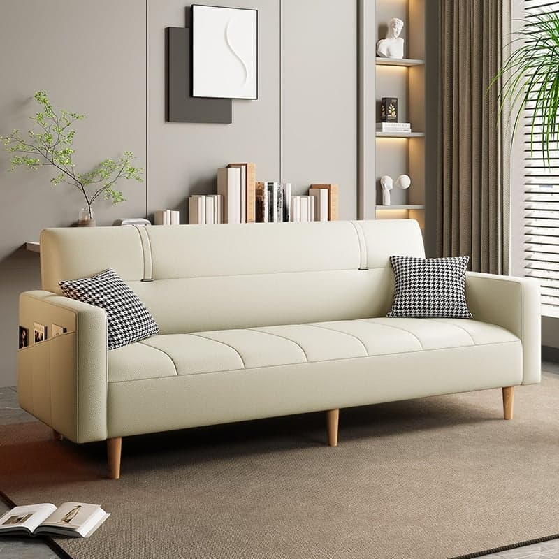 Trendy Solid Color Scratch-immune Convertible Sofa in Grey/Beige/Ecru with Arm, 4-seater/2 People/Seats 3, and 2 Pillows - image 7