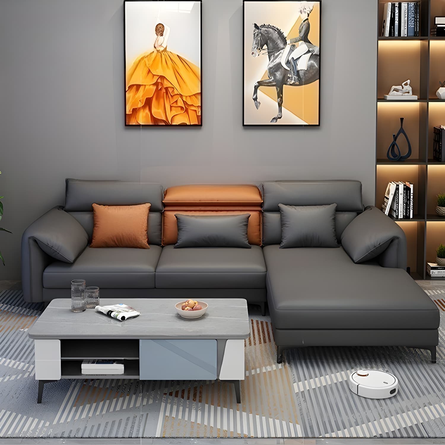 Modern L-Shape Tech Cloth Sofa Chaise with Adjustable Headrests and Storage in 3 Piece Set - image 9