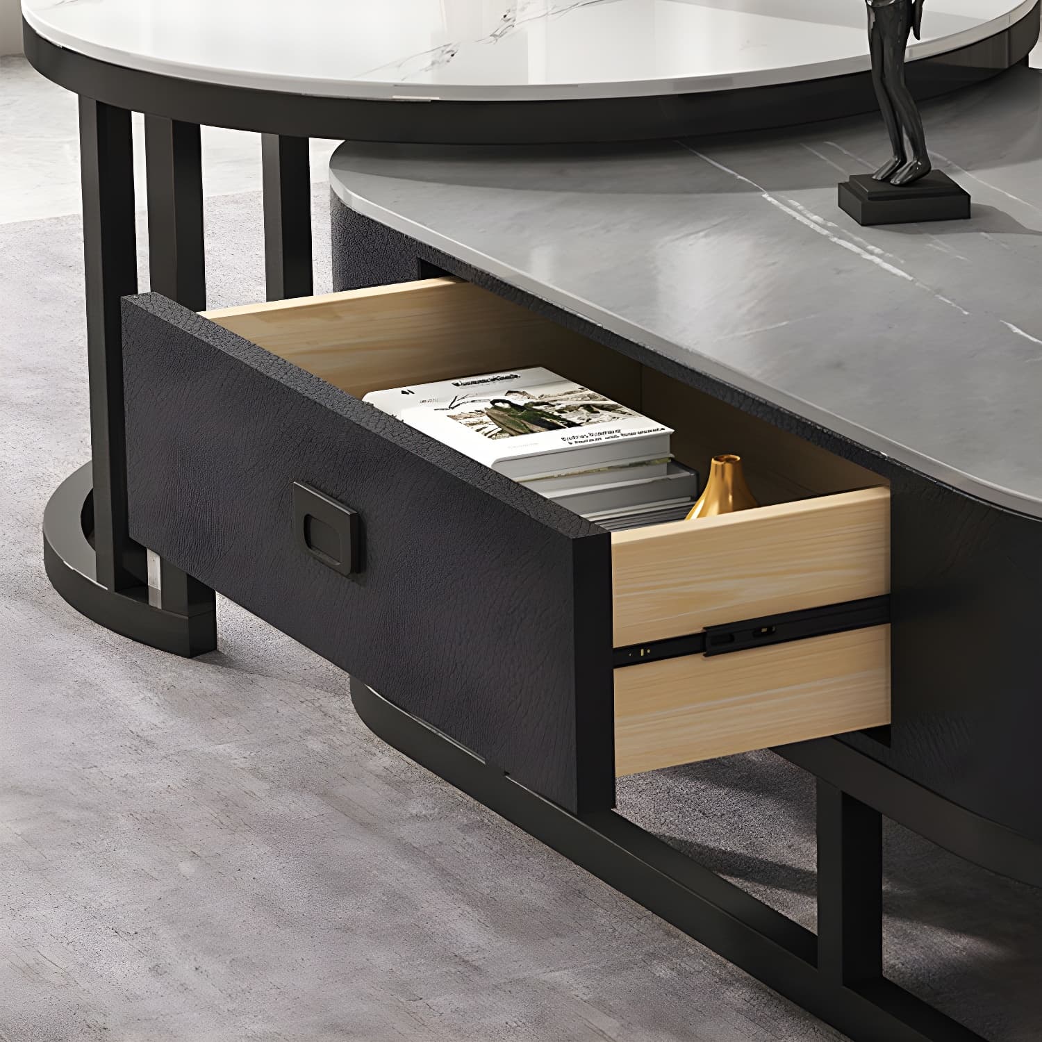 Slate Coffee Table Oval Nesting Coffee Table Set with Metal Legs - image 14