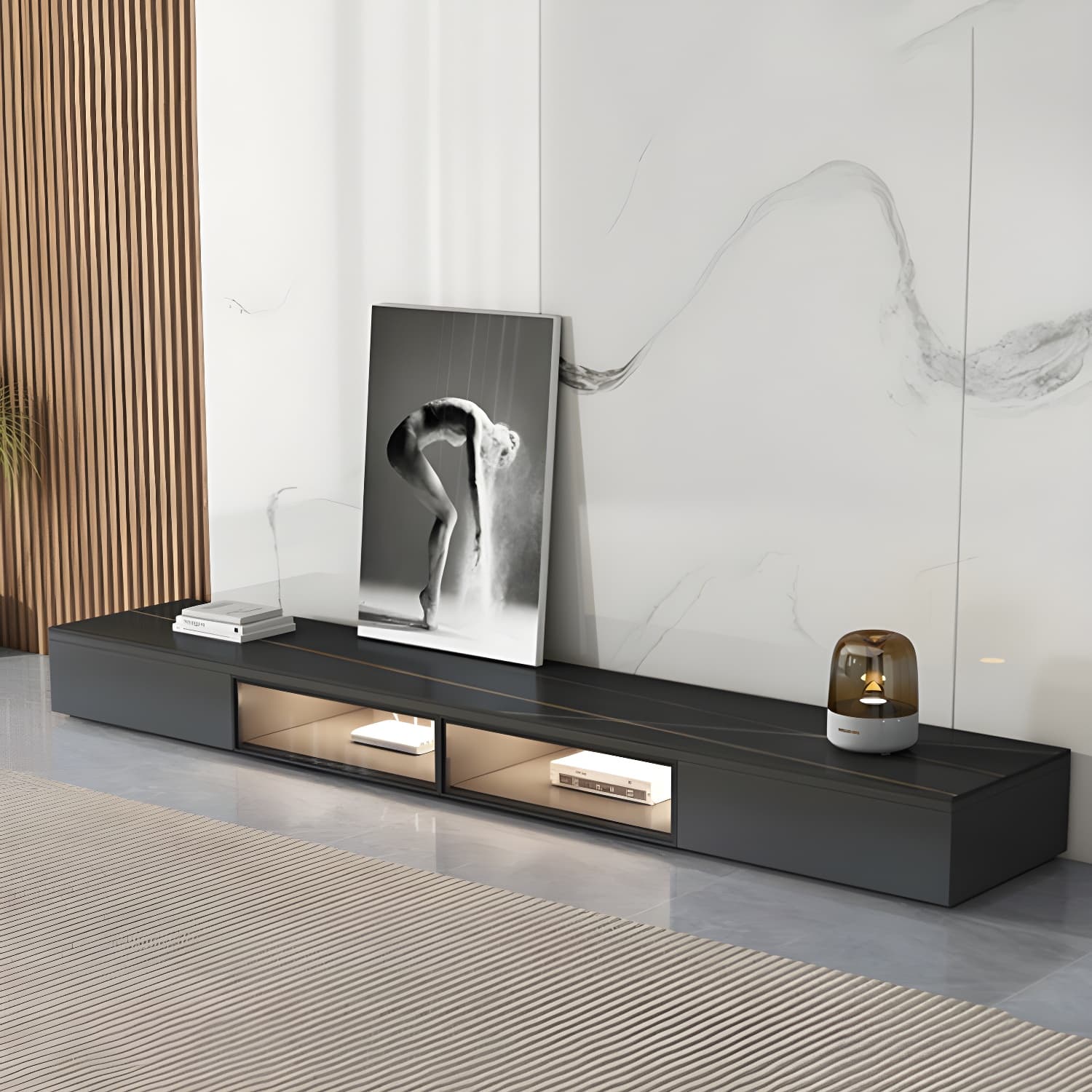 Black Modern TV Stand with Low Height and Drawers for Organized Cable Management & No Open Storage - image 4