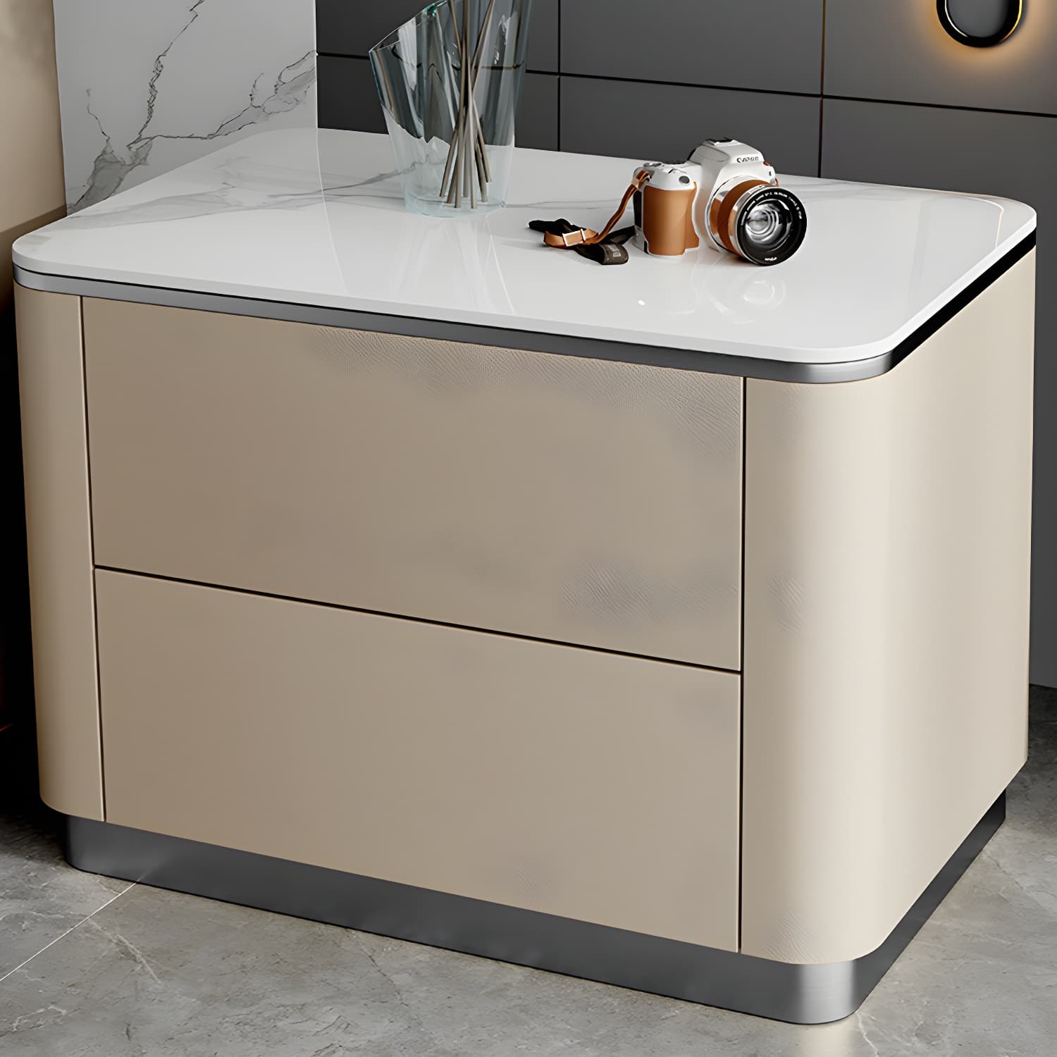 Stone Bedside Cabinet Classic Glam Bed Nightstand for Bedroom - image 12