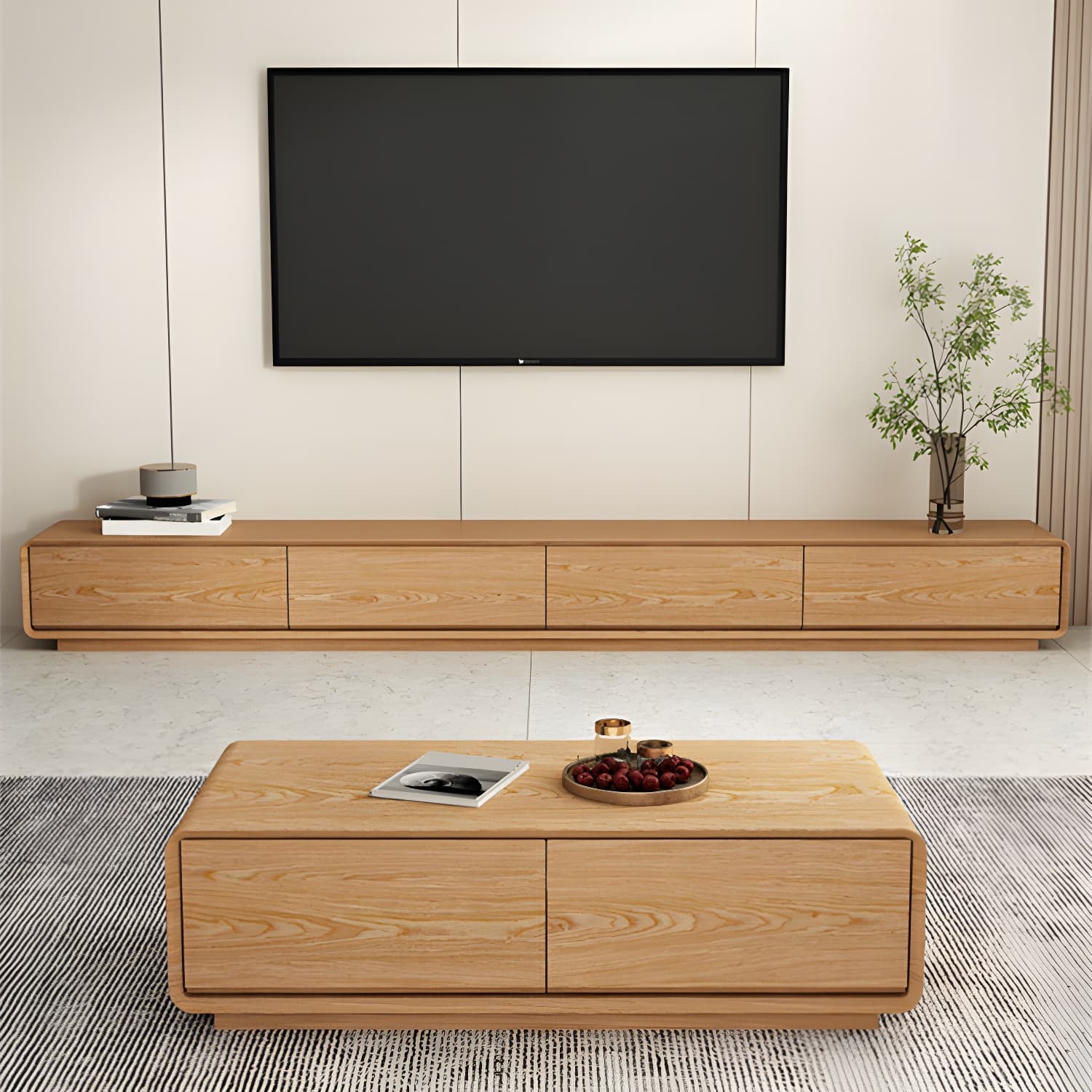 Contemporary Wood Media Console TV Stand in Natural with Drawers - image 3