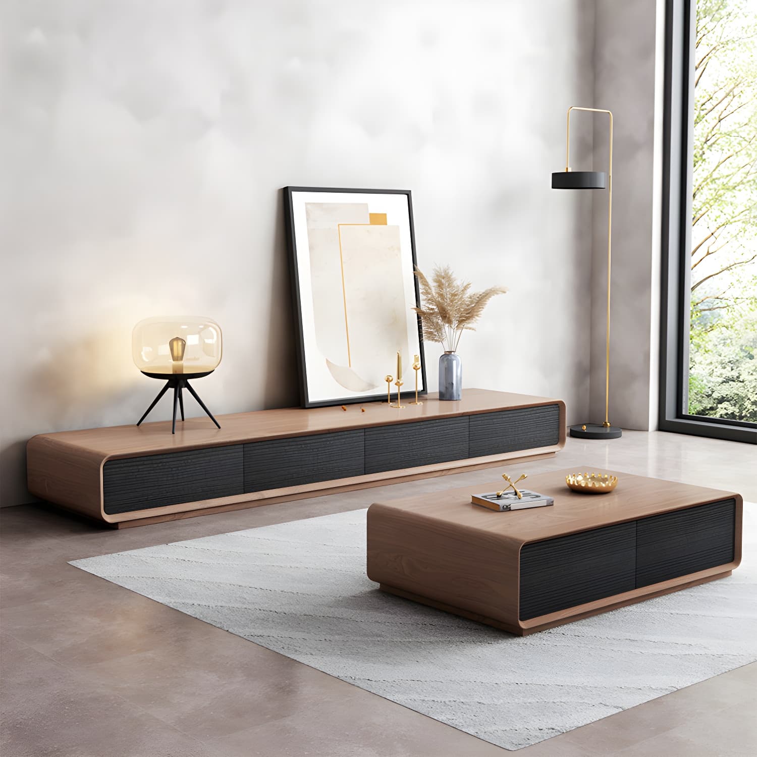 Brown Wooden TV Stand with Drawers and Soft Close Drawer Glides