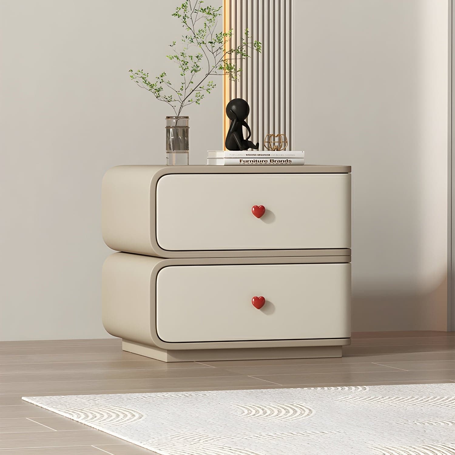 Contemporary Solid Wood Frame Nightstand with Microfiber Leather Silent Slide Two Drawers - image 3