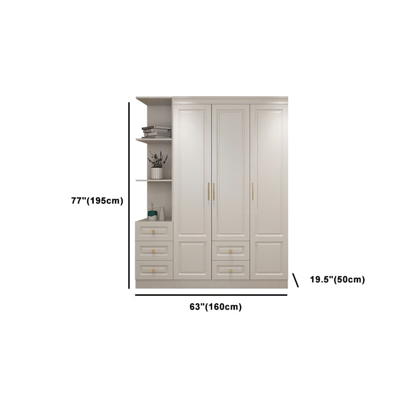 Art Deco Chalk Manufactured Wood Free Standing Interior Shelves Wardrobe with Soft Close Drawer and Hanging Rod - image 23