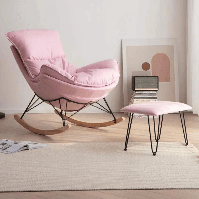 2-piece Stain Resistant Padded Rocking Accent Chair in Apricot Color with Footstool and Lumber Base in a Simple Style - image 9