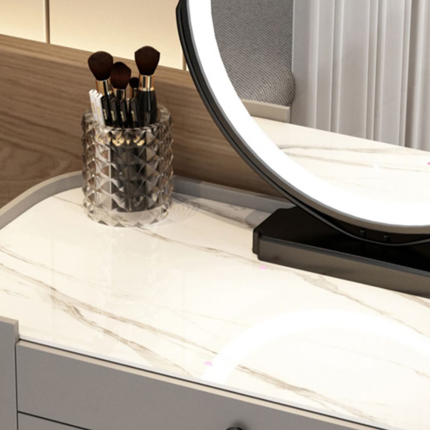 Modern 2 - Drawer Vanity Makeup Dressing Table Glass Top Vanity Set with Mirror and Stool - image 6