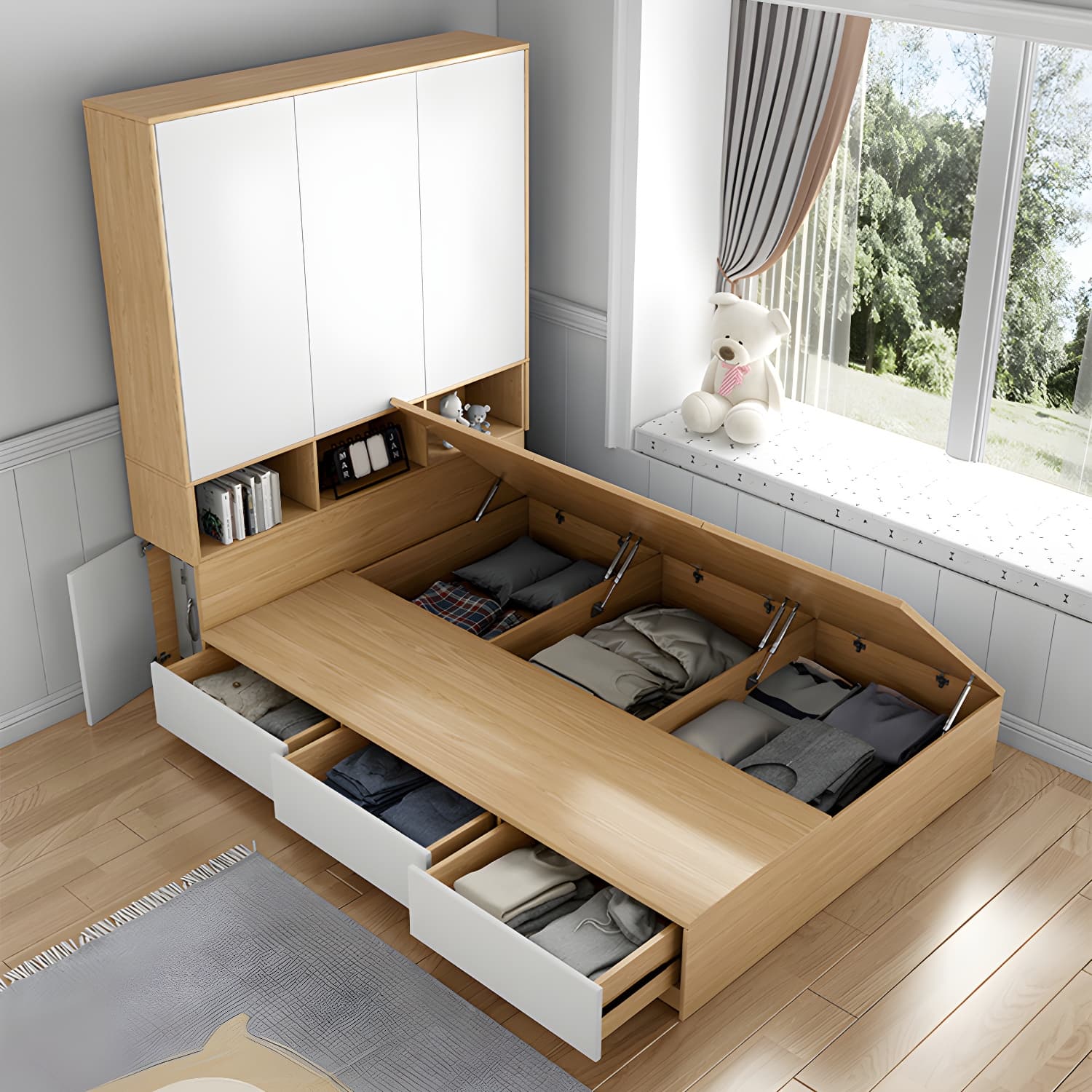Modern Wood Platform Bed Frame Natural No Distressing Bookcase - image 3