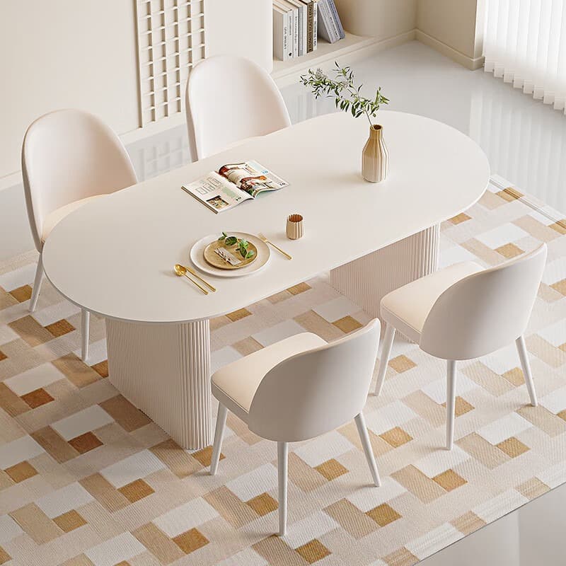 Oval Dining Table Set with Two-sided Pedestal, Enclosed Back, Fixed Table, Padded Chair, 5-piece in White