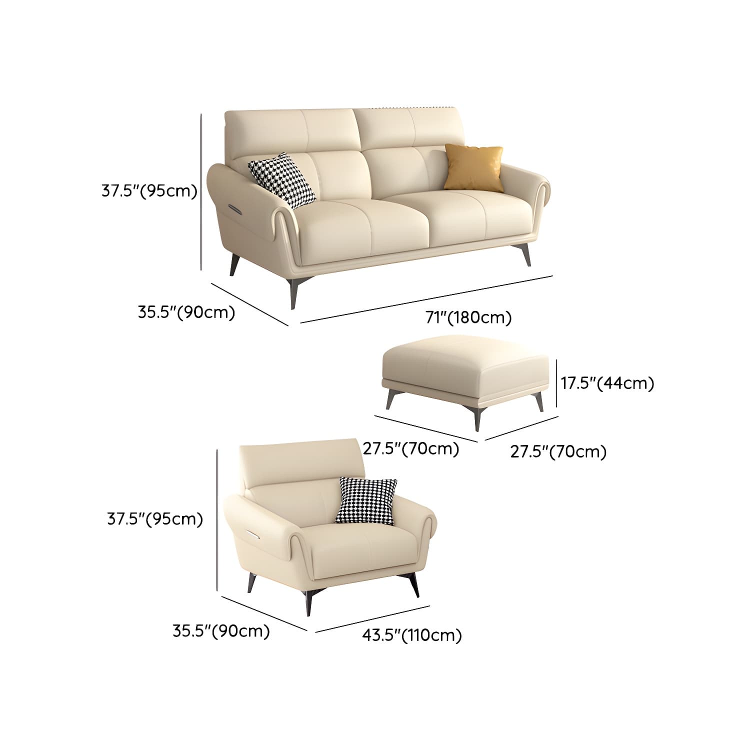 Faux Leather Flared Arm Sofa in Beige of 37.4" H with Cushions - image 24