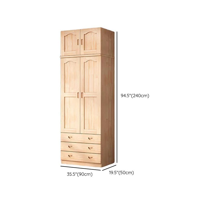 Natural Finish Minimalist Pine Wood Cabinet Armoire with 3-Drawer, Interior Shelves, and Clothing Rod - image 20