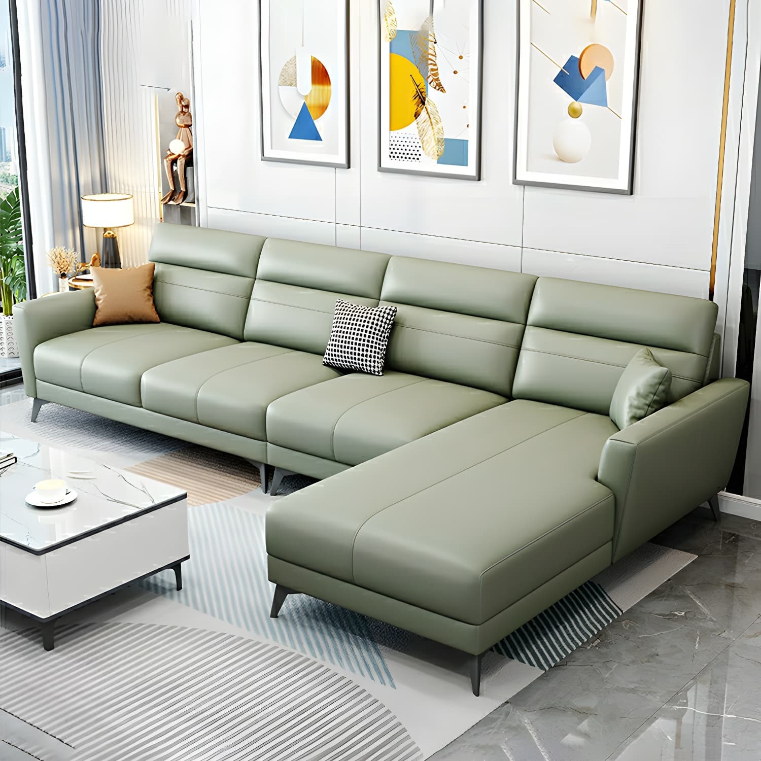 Modern L-Shape Stationary Sectional Sofa Chaise with Flared Arm Design - image 20