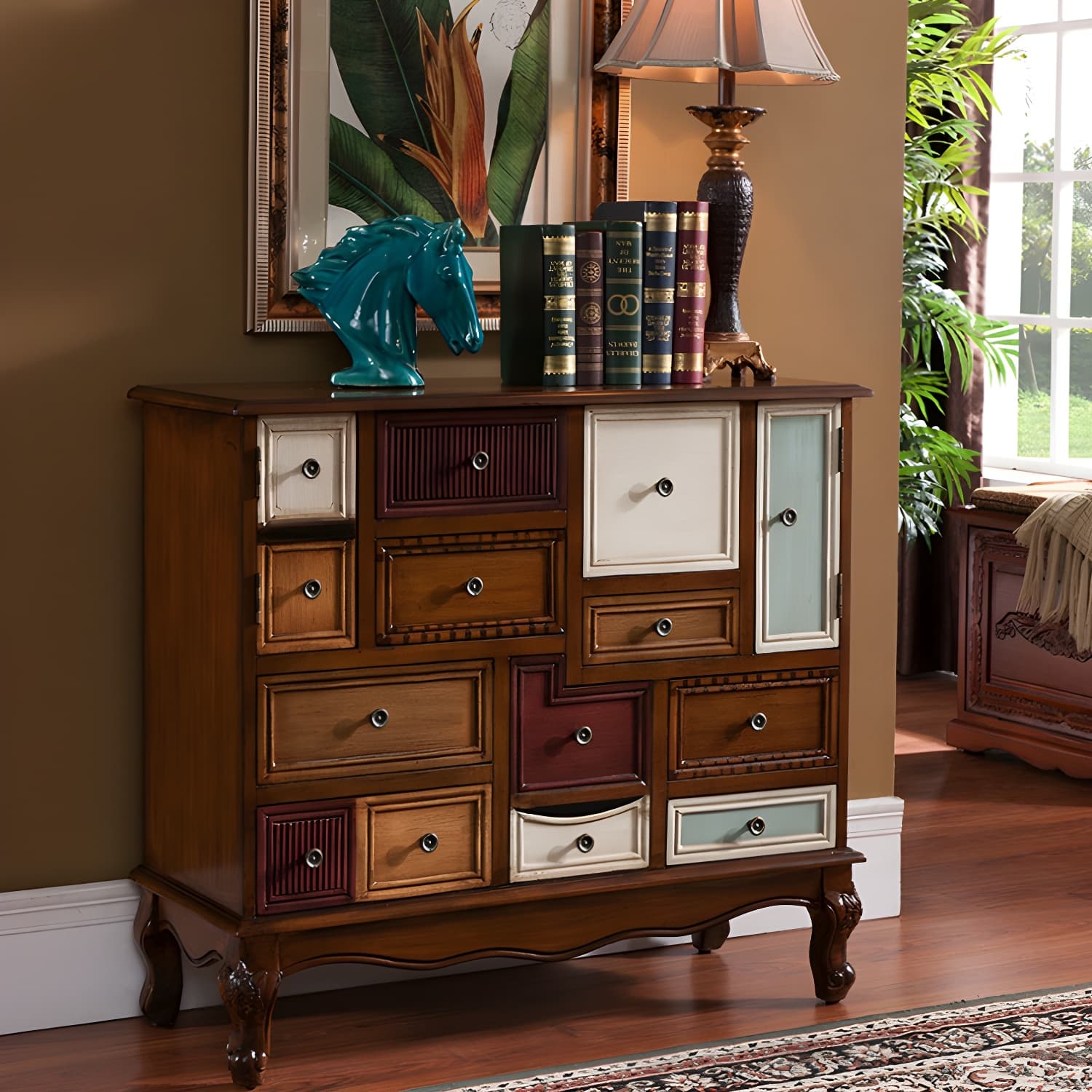 Industrial Painted Accent Cabinet with Drawers Solid Wood Chest - image 6