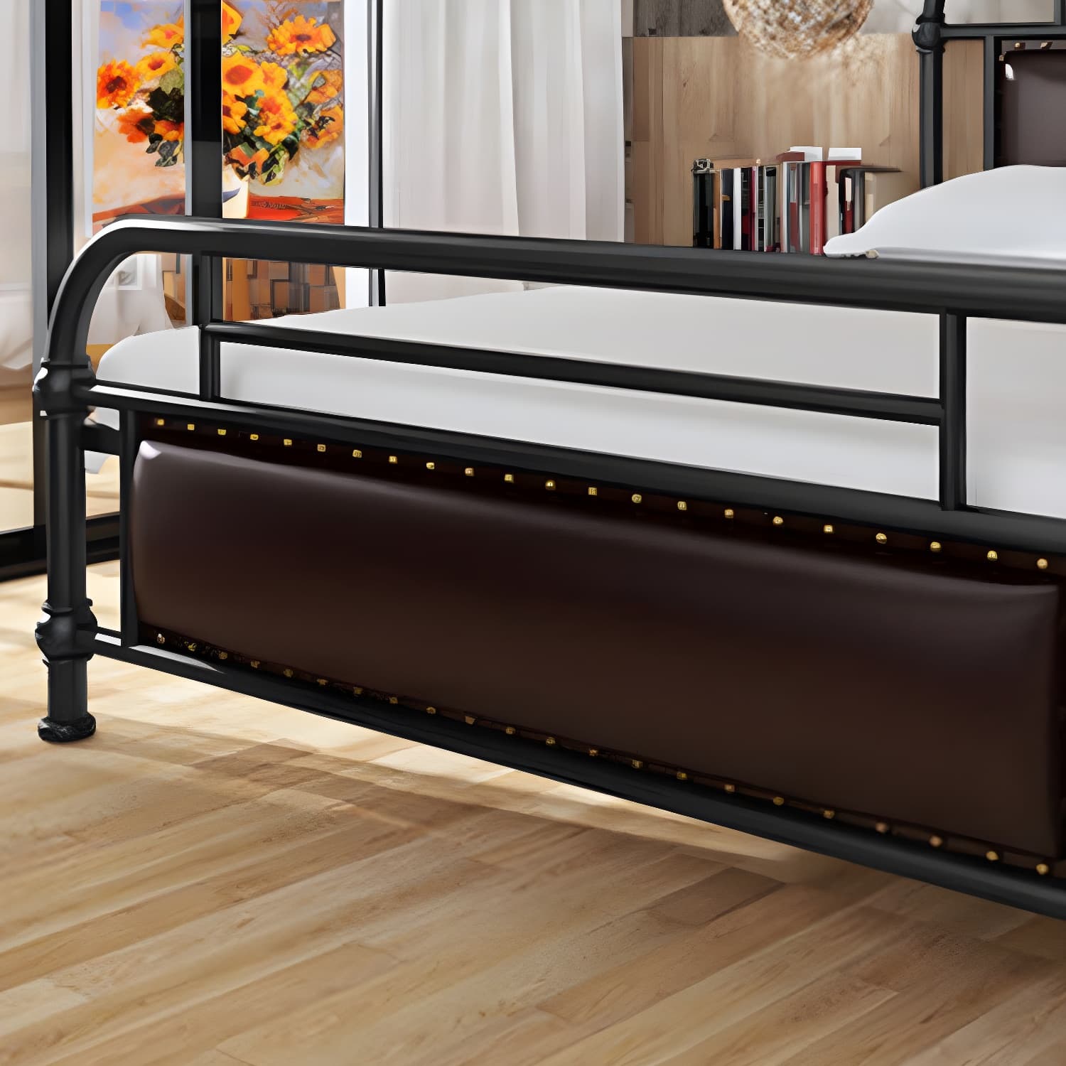 Industrial Nailhead Upholstered Bed Frame Metal 43.3" Tall Bed - image 8
