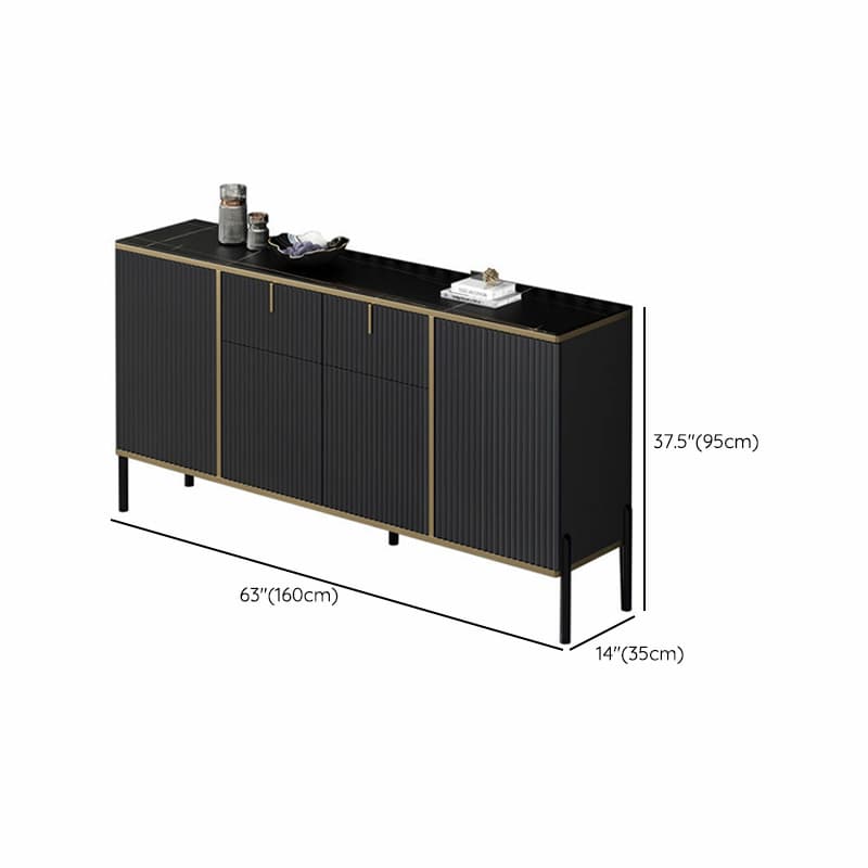 Black Floor Freestanding Sideboard in Wood with Glass Countertop and Kitchen Appliance Storage for Living Room in a Trendy Style - image 13