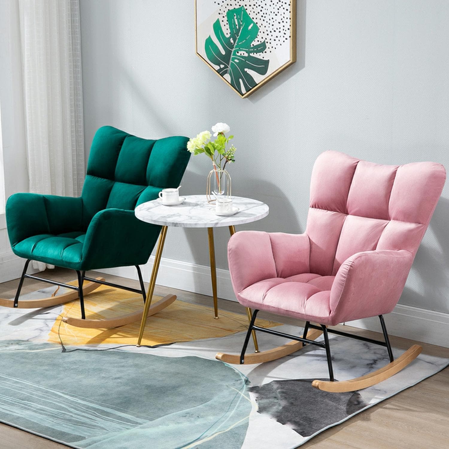 Stylish Modern Upholstered Rocking Chair with Tufted Design and Wood Legs - Support Up to 398 lbs - image 12