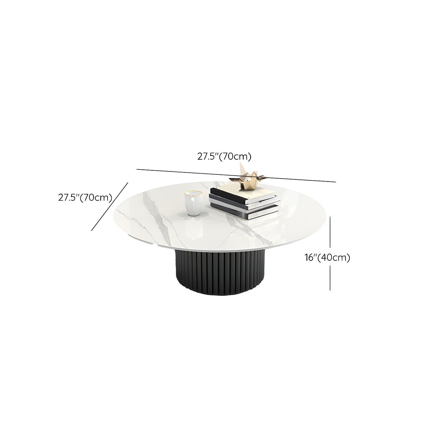 Set of Two Modern Round Black Coffee Tables with White Stone Tops and Iron Pedestal Bases - image 11