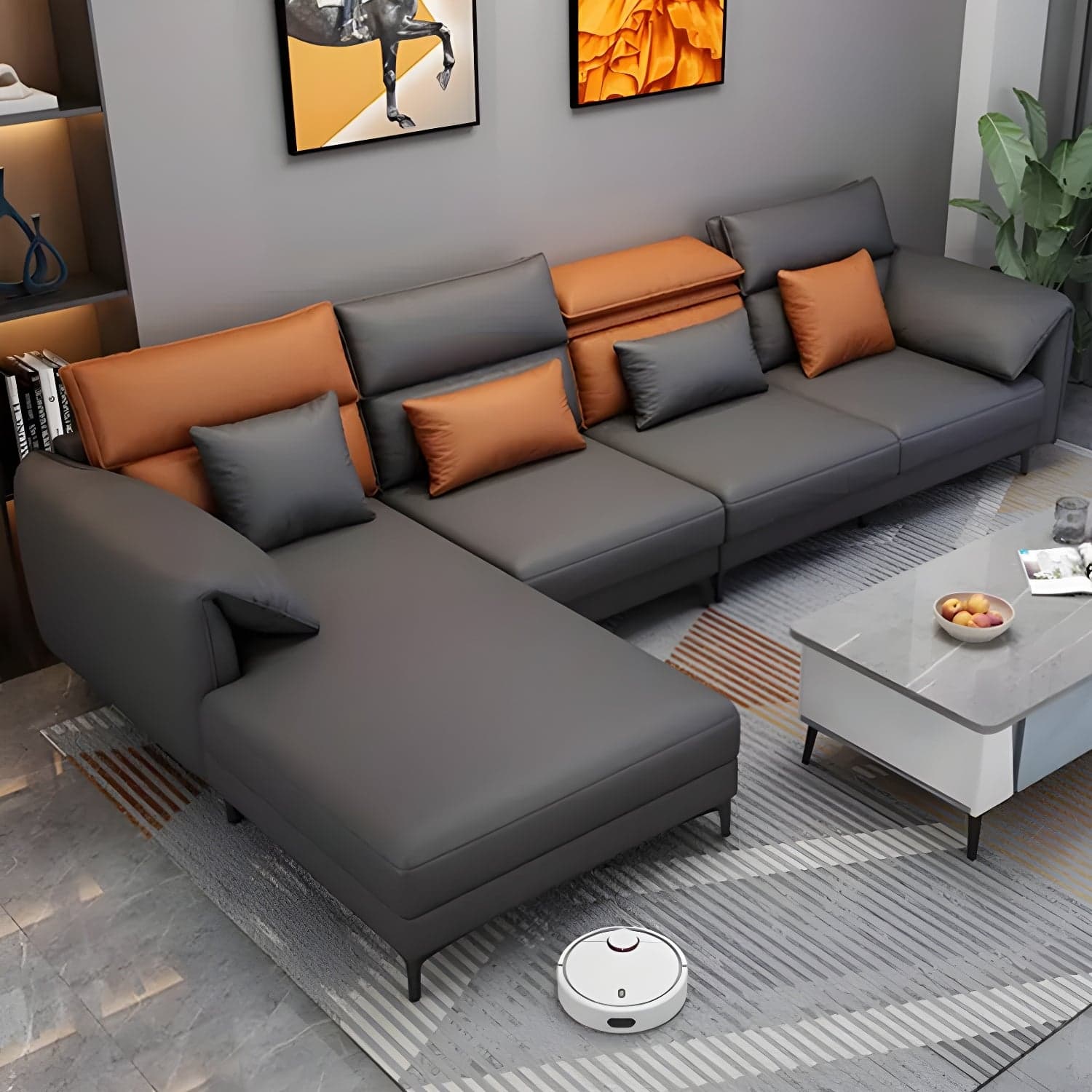Modern L-Shape Tech Cloth Sofa Chaise with Adjustable Headrests and Storage in 3 Piece Set - image 4