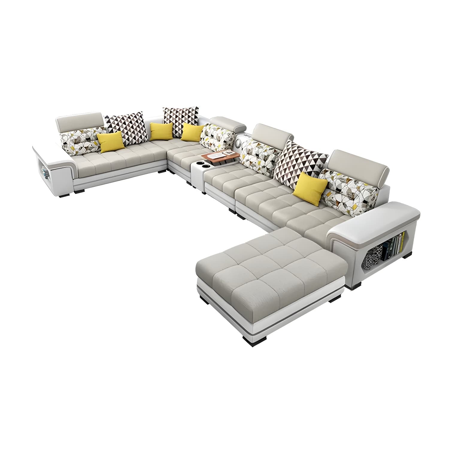 Modern Beige Sectional Sofa with Wood Frame, Pillow Back & Slipcover, Storage Included with Shelves - image 12