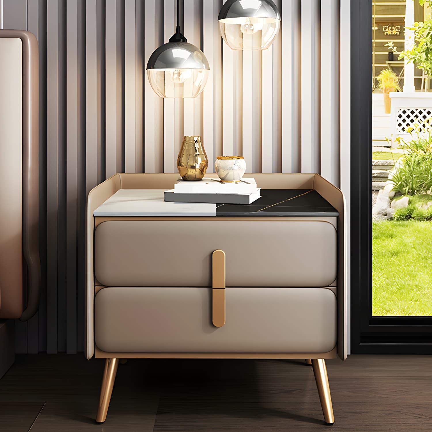 Modern Bedside Cabinet Stone Bed Nightstand with 2 Drawers for Living Room - image 6