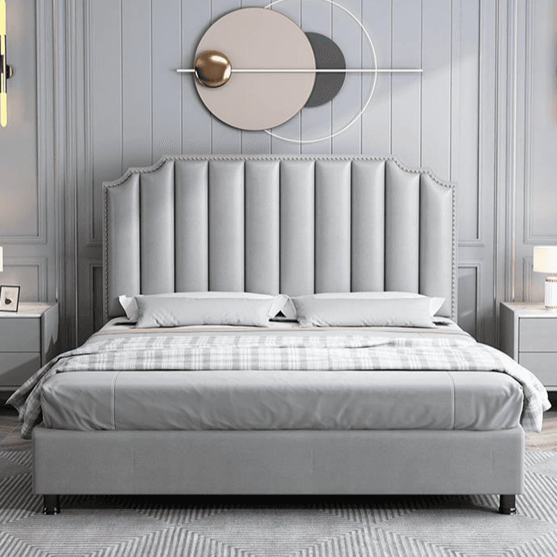 Modish Style Panel Headboard with No Distressing, Nailhead Border, Scooped Shape for Queen/Full Bed, Featuring Sponge Upholstery and Standard Height - image 12