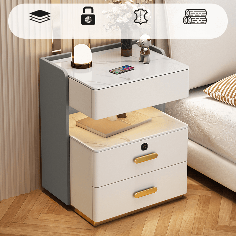 Minimalist Sintered Stone Drawer Storage Nightstand with Illumination Light - image 3