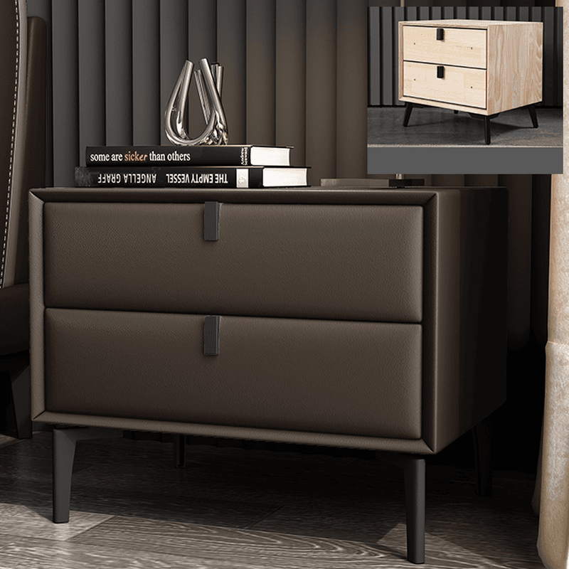 Stylish 2 Tiers Nightstand With Drawer Storage and Artificial Leather Countertop - image 4