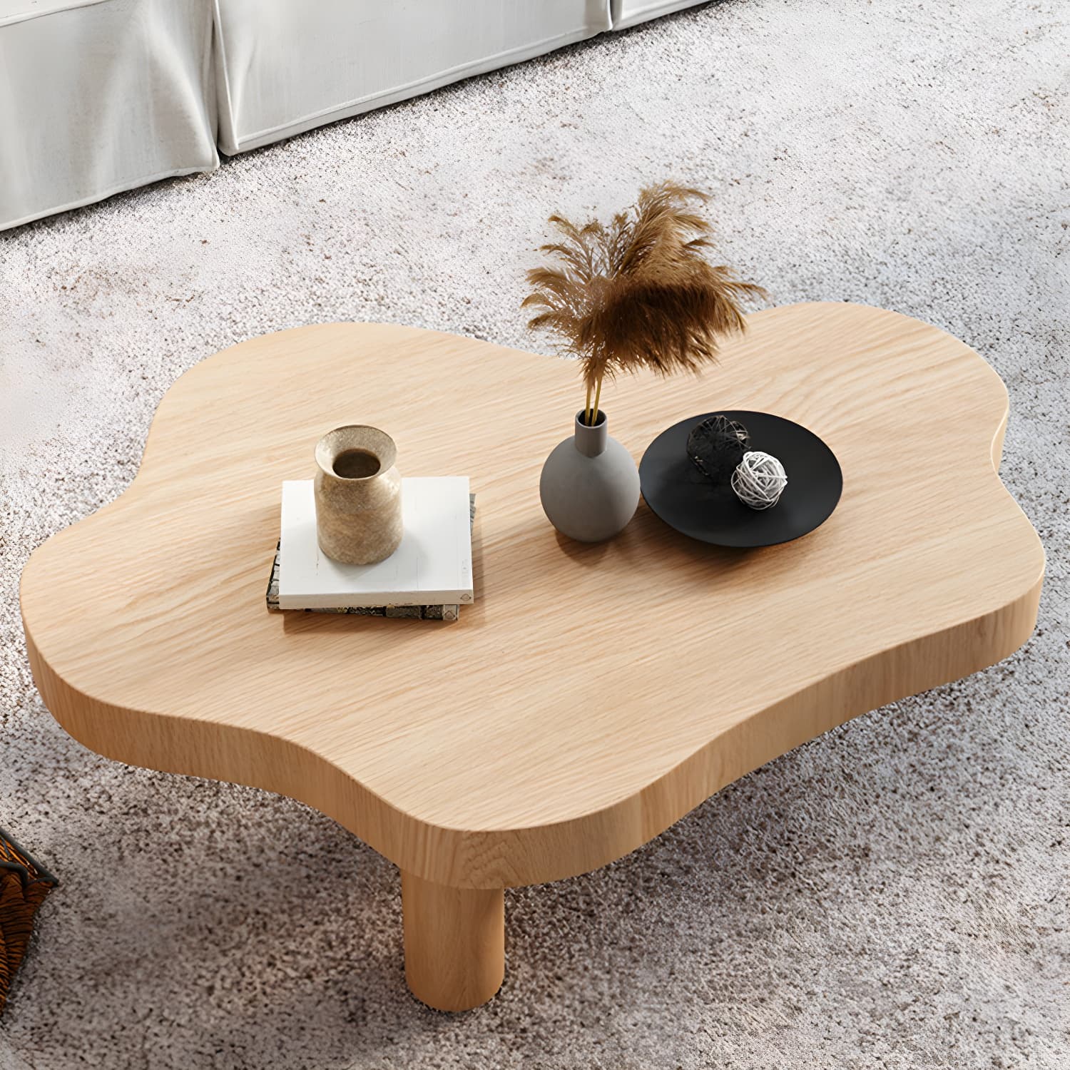 Contemporary 3 Legs Coffee Table Wood Cloud Shaped Cocktail Table - image 5