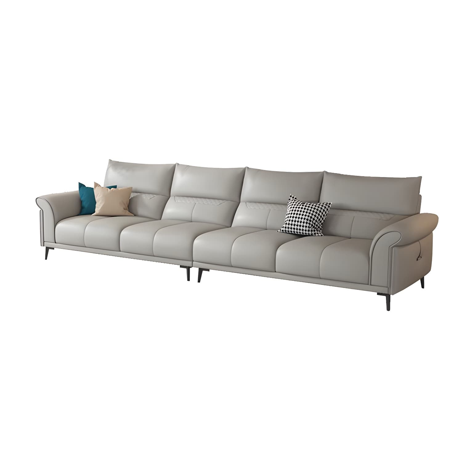 Modern Gray Genuine Leather Stationary Sectional Sofa with Flared Arms - image 5
