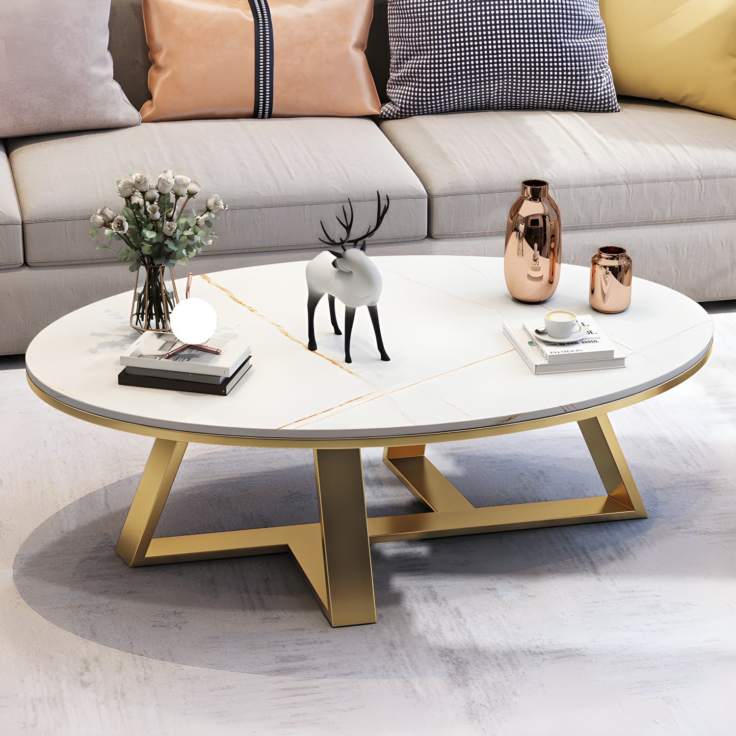 Slate Oval Coffee Table Minimalist Coffee Table for Living Room - image 5
