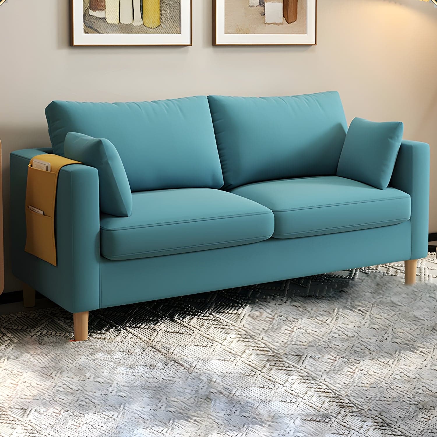 Contemporary Square Arm Loveseat with Machine Washable Cover and Pillows - image 10