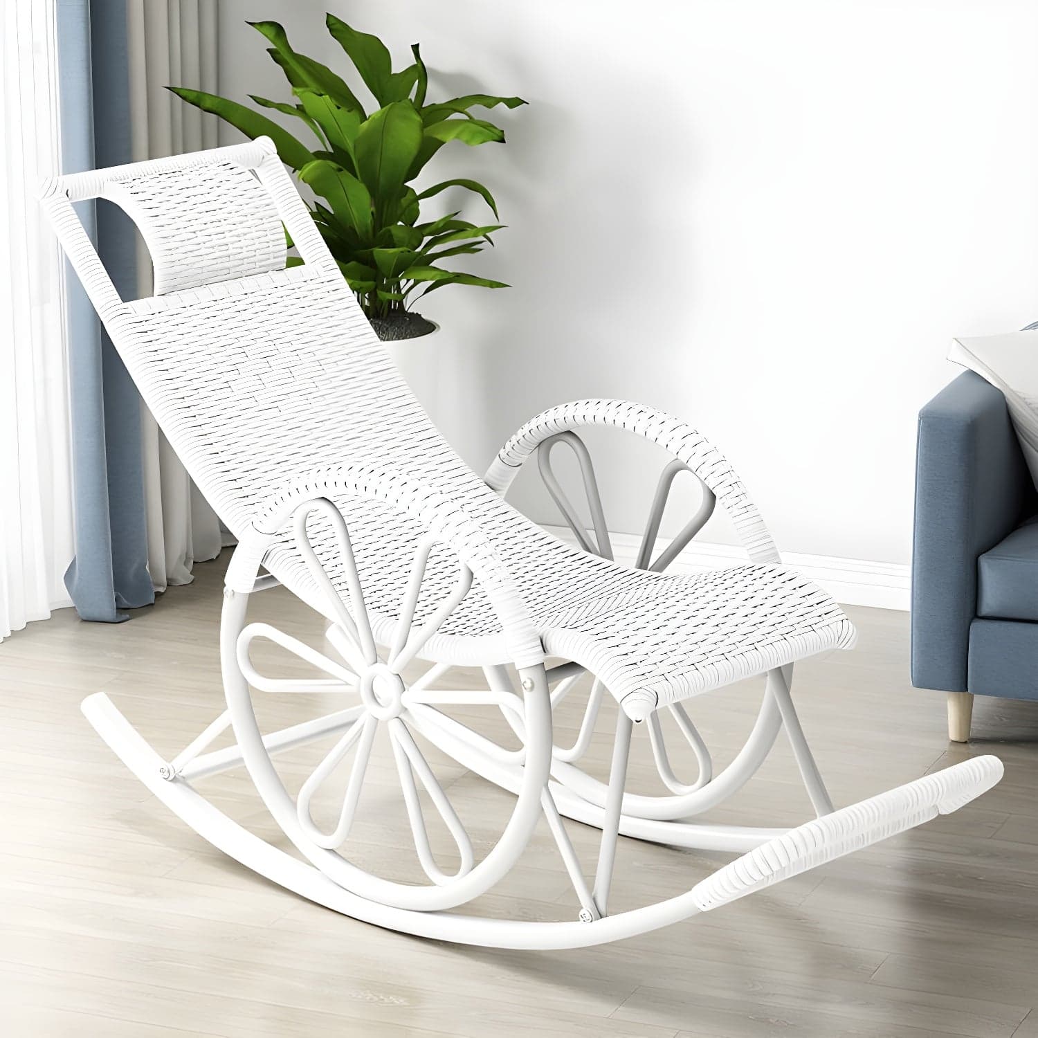 Rattan Modern Rocking Chair Woven Rope Rocker Chair in Black - image 10