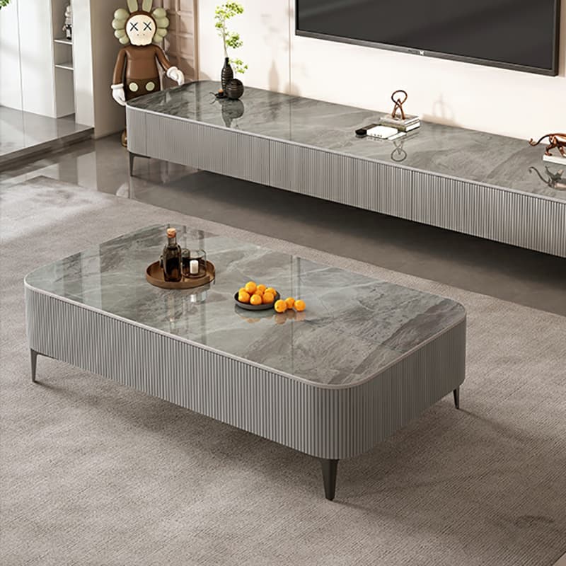 Mission Style Single Oblong Stone Coffee Table with 4 Legs for Home - image 13