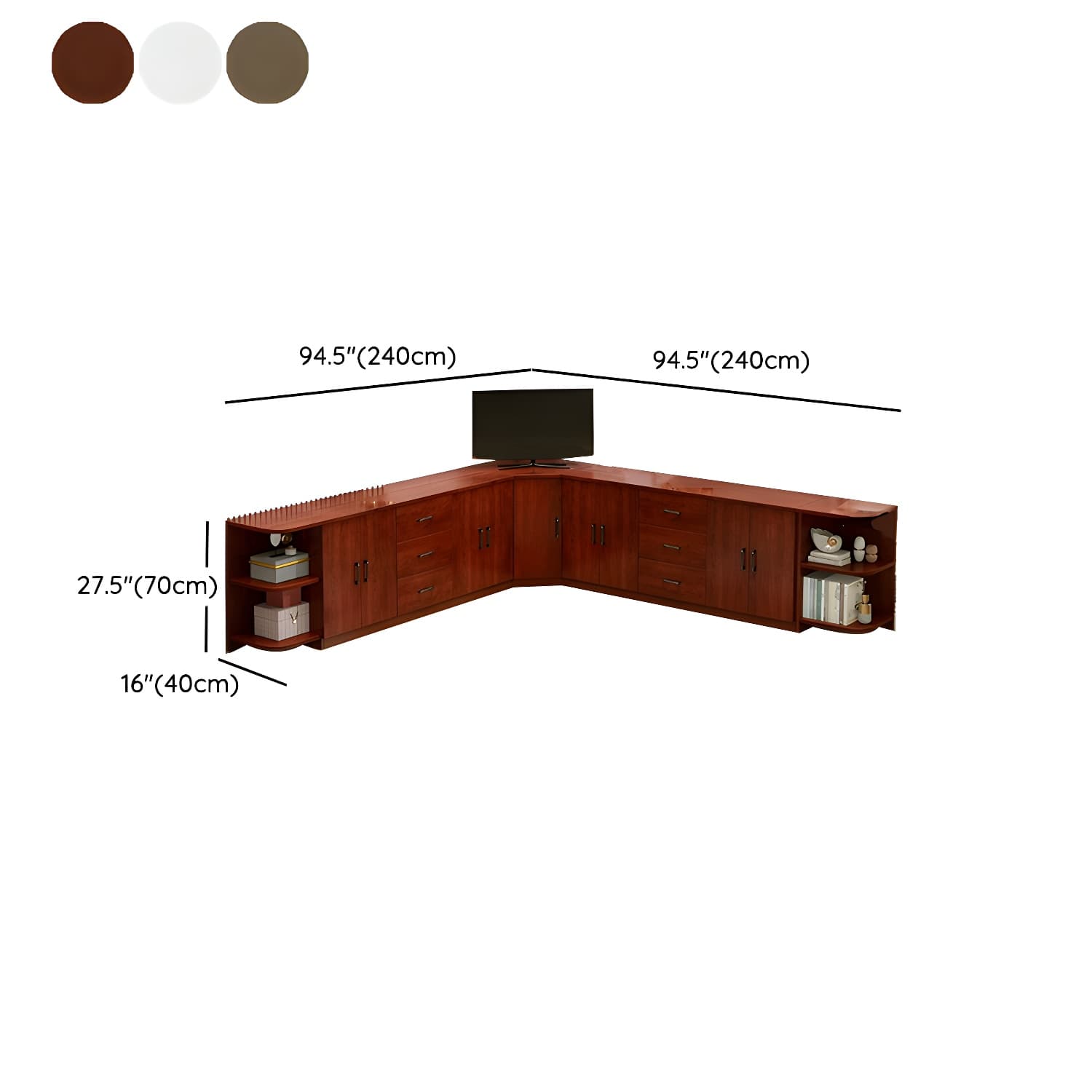Modern Solid Wood Corner TV Stand Console with Storage Drawers & Shelves - image 19