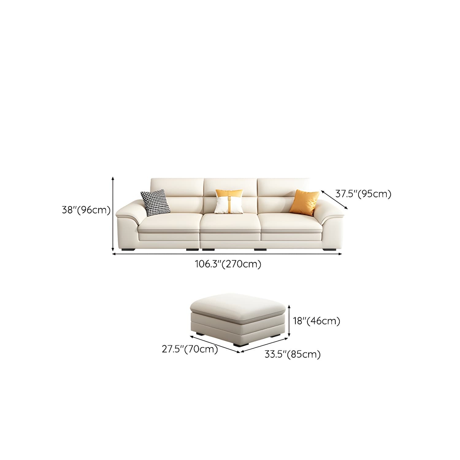 Modern Beige Stationary Sectional Sofa in Scratching Cloth with Wood Frame and Pillow Top Arms - image 21