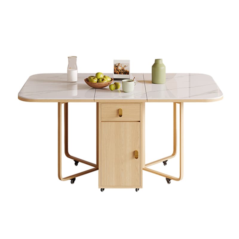 Scandinavian Folding Dining Set in Light Wood with Upholstered Chairs and Extendable Table - image 5