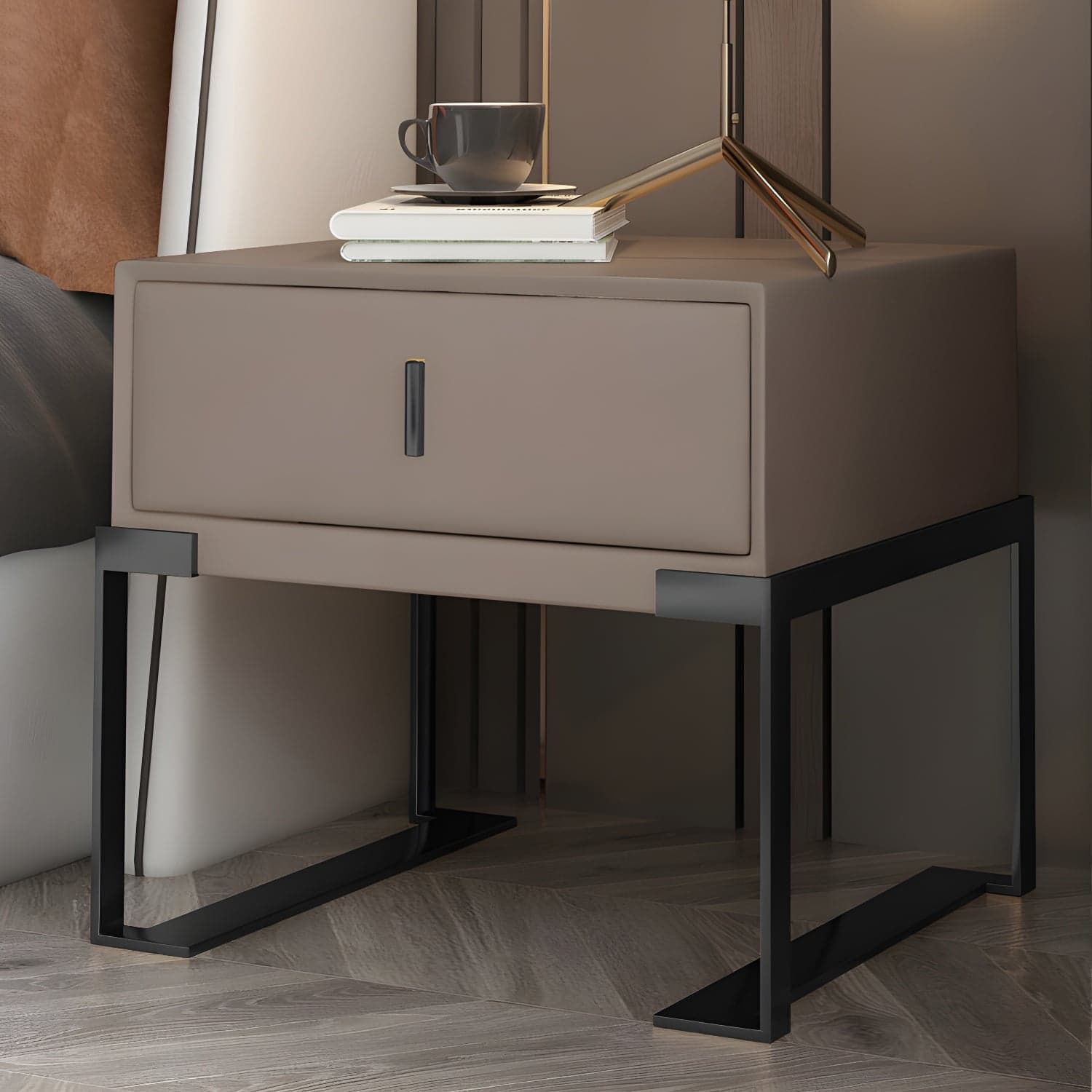 Faux Leather Nightstand 1-Drawer 21 Inch Tall Modern Legs Included Night Table - image 5